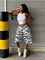 Zebra Print Wide Leg Denim Capris