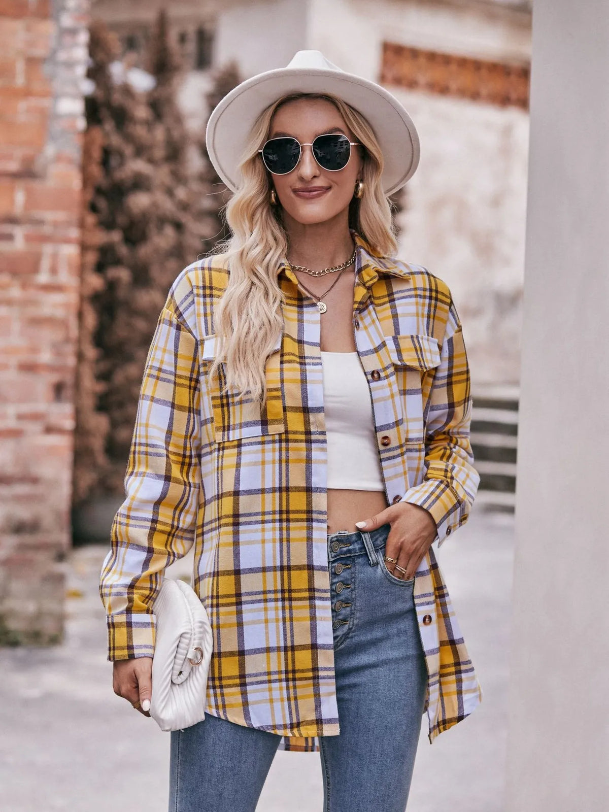 Plaid Button-Down Long Sleeve Shirt