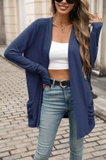 Ruched Pocket Open Front Cardigan