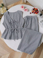 Striped Tie-Front Sleeveless Top and Pants Set