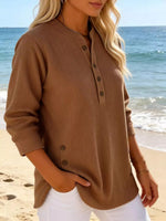 Full Size Ribbed Half Button Henley Top Plus Size