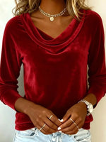Velvet Cowl Neck Long Sleeve Top