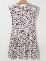 Leopard Ruffled Flutter Sleeve Keyhole Back Mini Dress