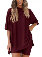 Full Size Relaxed Fit Round Neck Top and Shorts Two-Piece Set Plus Size