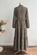 Leopard Notched Balloon Sleeve Dress