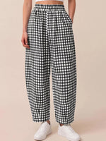 Gingham Wide-Leg Casual Pants
