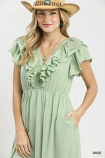 Umgee Textured Ruffle Midi Dress