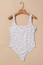 Floral Textured Square Neck Sleeveless Bodysuit