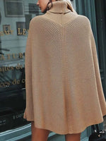 Turtleneck Knitted Cape Sweater