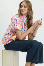 Umgee Folk Art Print Top with Smocked Detail