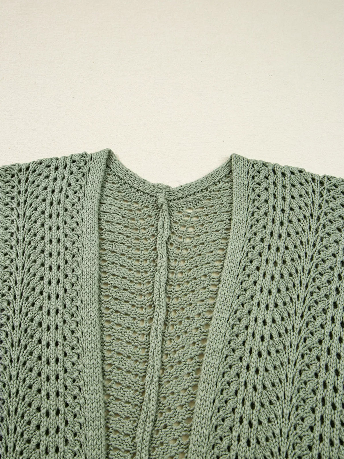 Scalloped Edge Eyelet Knit Batwing Sleeve Cardigan
