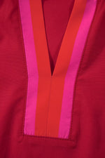 Ruffled Sleeve Notched Blouse with Striped Detail