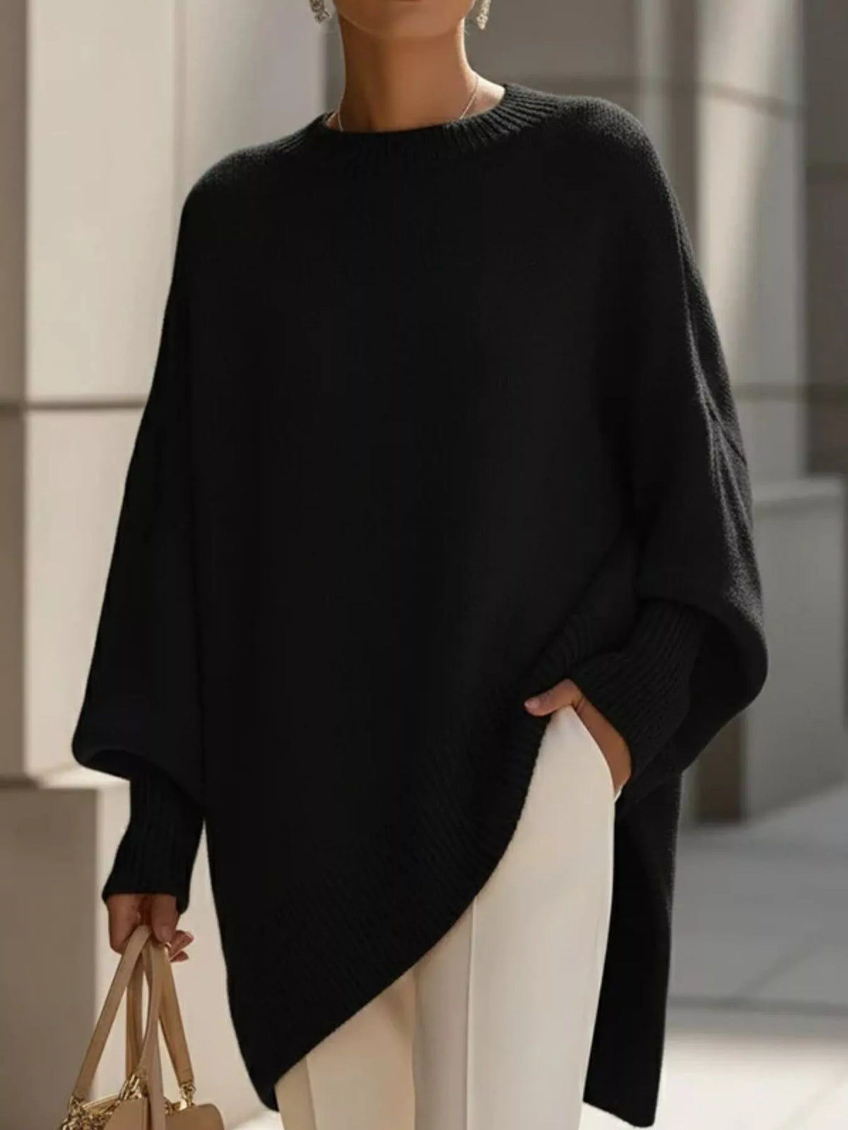 Oversized Batwing Sleeve Round Neck Sweater