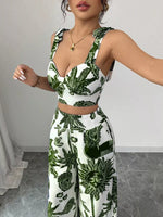 Floral Print Crop Top and Wide Leg Pants Set