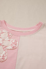 Color Block Flower Patched Loose T Shirt