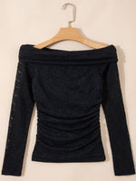 Floral Lace Off-shoulder Long Sleeve Slim Top