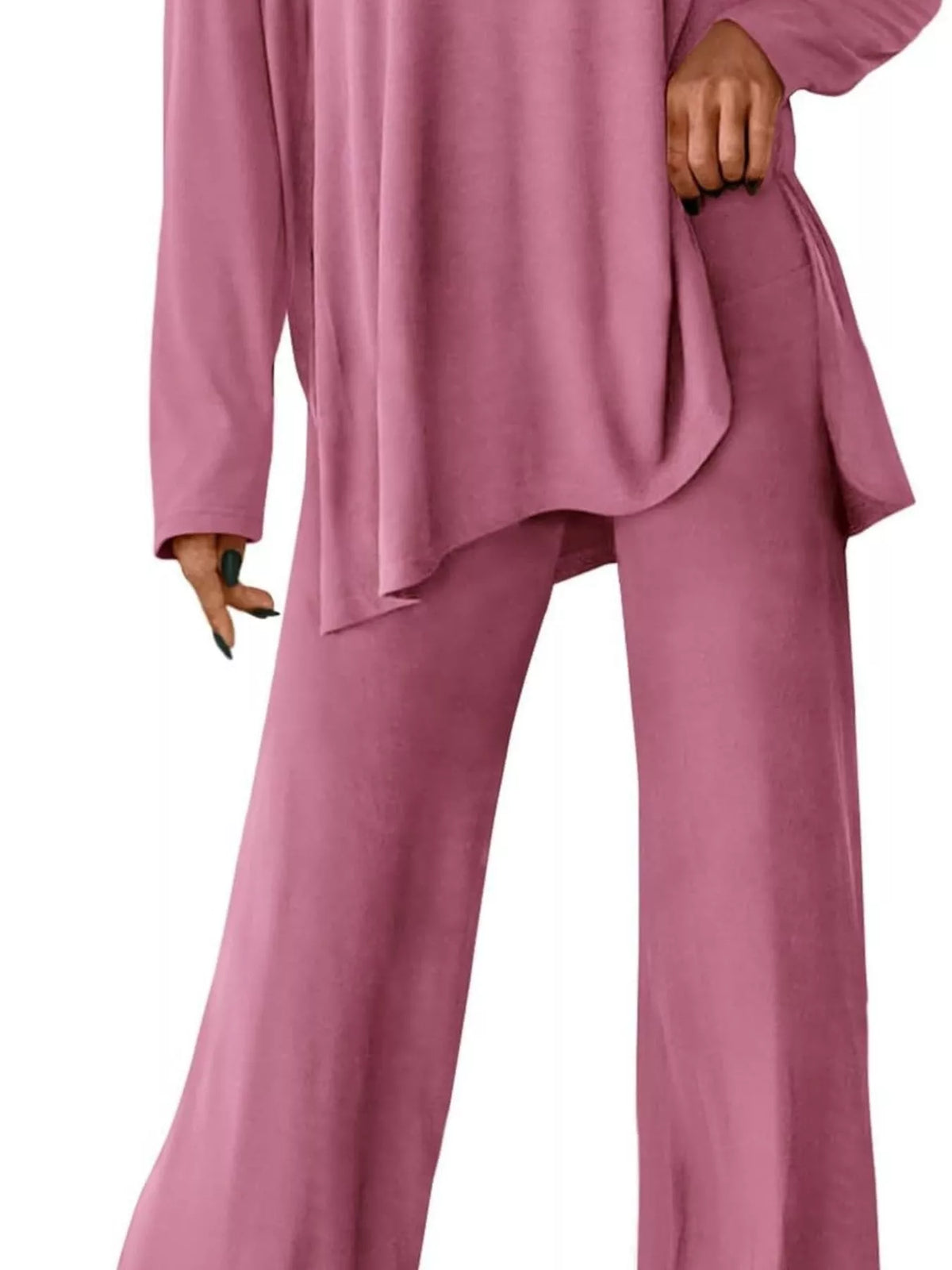 Casual Loose Long Sleeve Top and Wide Leg Pants Set