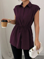 Drawstring Waist Cap Sleeve Shirt