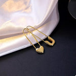 18K Gold-Plated Alloy Heart Safety Pin Drop Earrings