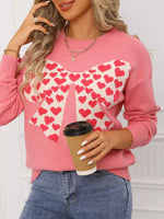 Valentine's Day Heart Bow Round Neck Sweater