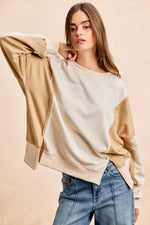 BiBi French Terry Color Block Top With Open Seam Detail