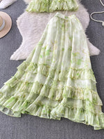 Floral Print Ruffle Hem Blouse and Skirt Set