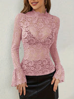 Mock Neck Long Sleeve Lace Top
