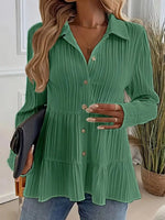 Button-Down Long Sleeve Tiered Shirt