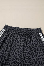 Leopard Print Varsity Striped Detail 3/4 Sleeve Top Shift Pant Set