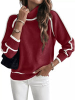 Full Size Turtleneck Contrast Trim Sweater Plus Size