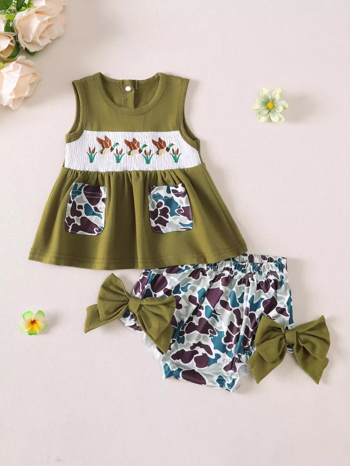 Children's Embroidered Top and Camo Bottom Set