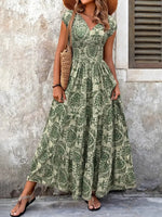 Vintage Floral Cap Sleeve Maxi Dress