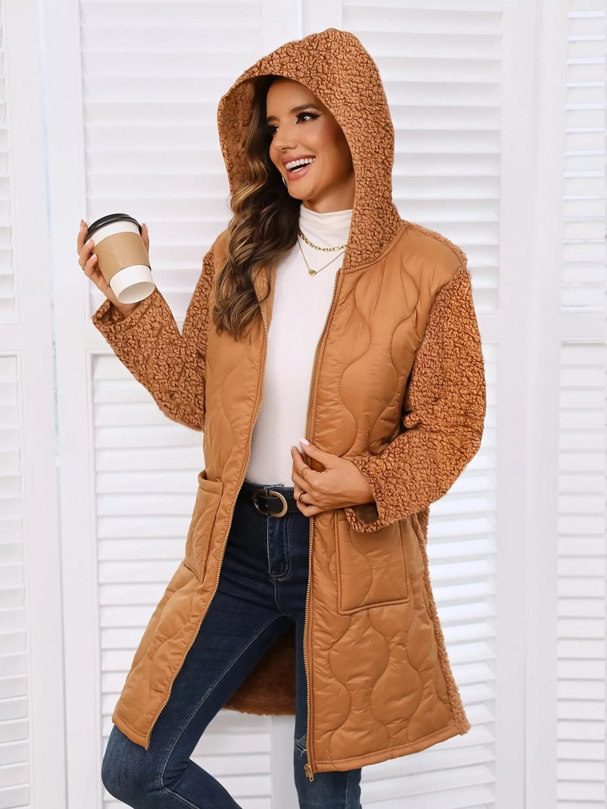Zip Up Long Sleeve Hooded Outerwear