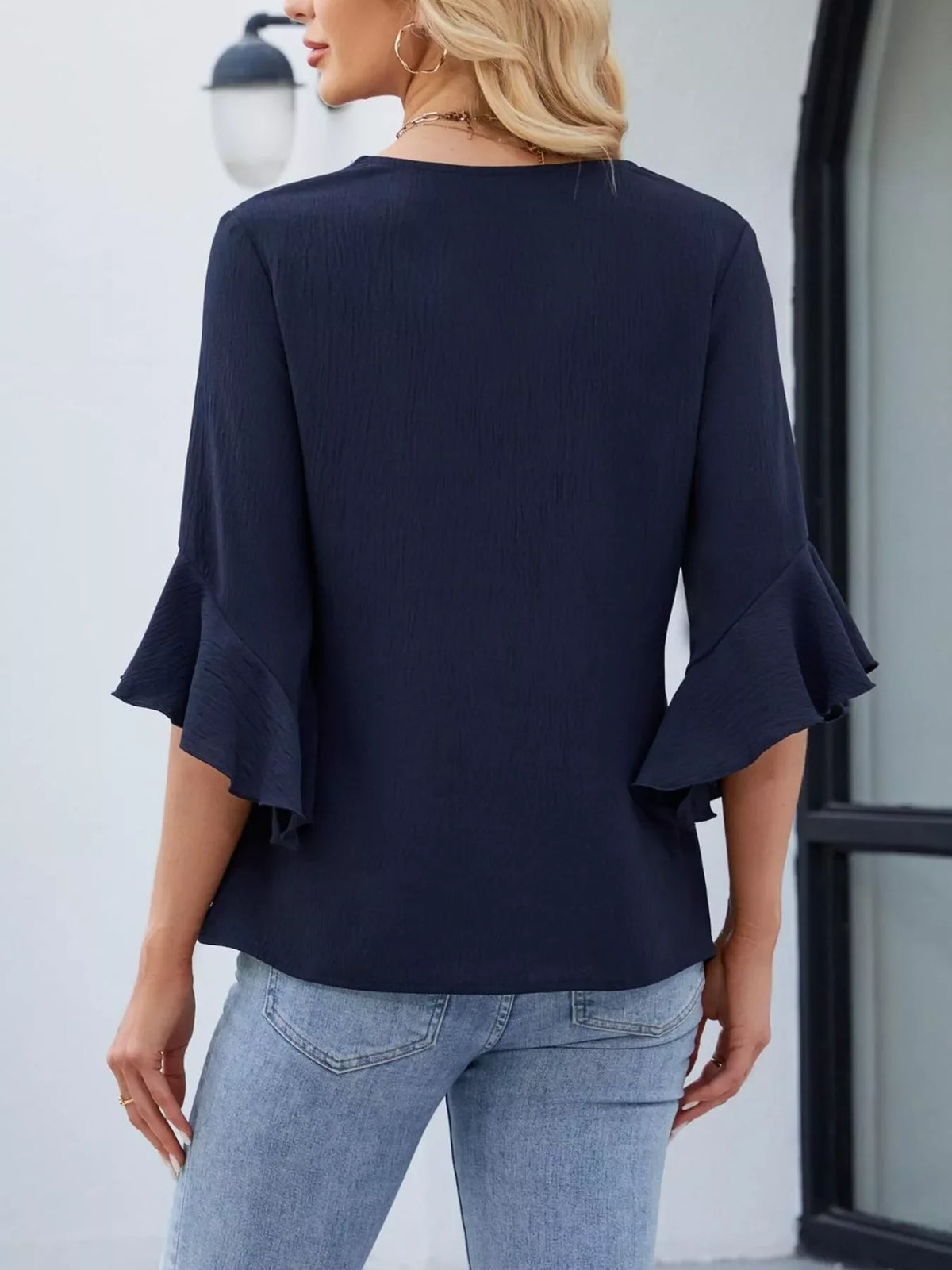 V-Neck Ruffle Sleeve Blouse