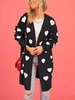 Heart Pattern Open Front Longline Cardigan