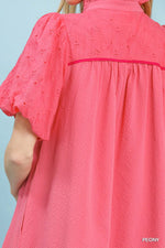 Umgee Puff Sleeve Textured Babydoll Dress