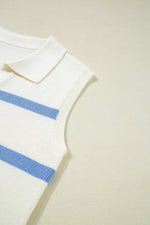 Stripe Split V Neck Collared Ribbed Sweater Vest