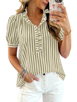 Frill Striped Puff Sleeve Blouse