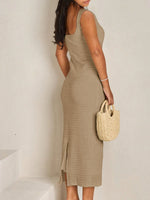 Slit Square Neck Sleeveless Midi Dress