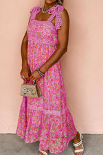 Floral Lace Wide Strap Square Neck Maxi Dress