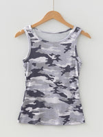 Camouflage Print Ribbed Knit Round Neck Tank Top