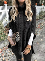 Chunky Cable Knit Turtleneck Poncho Cover Up