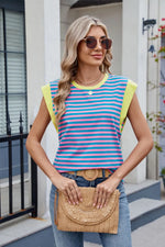 Contrast Striped Round Neck T-Shirt