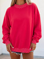 Polka Dot Trim Contrast Crew Neck Sweatshirt