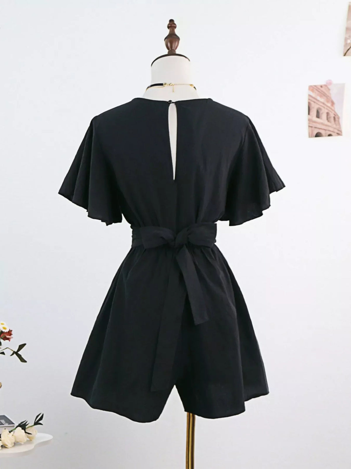 Tie Waist Flutter Sleeve Romper