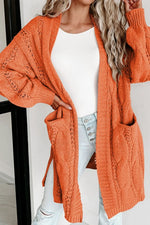 Cable-Knit Dropped Shoulder Slit Cardigan