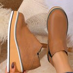 Round Toe Wedge Ankle Boots