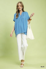 Umgee Flowy V-Neck Short Sleeve Blouse