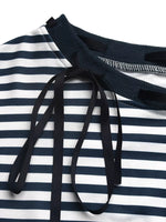 Striped Off-Shoulder Ribbon Accent Sweatshirt