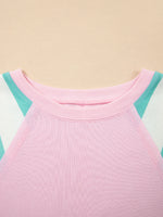 Striped Color Block Patchwork Raglan Sleeve Top with Slits